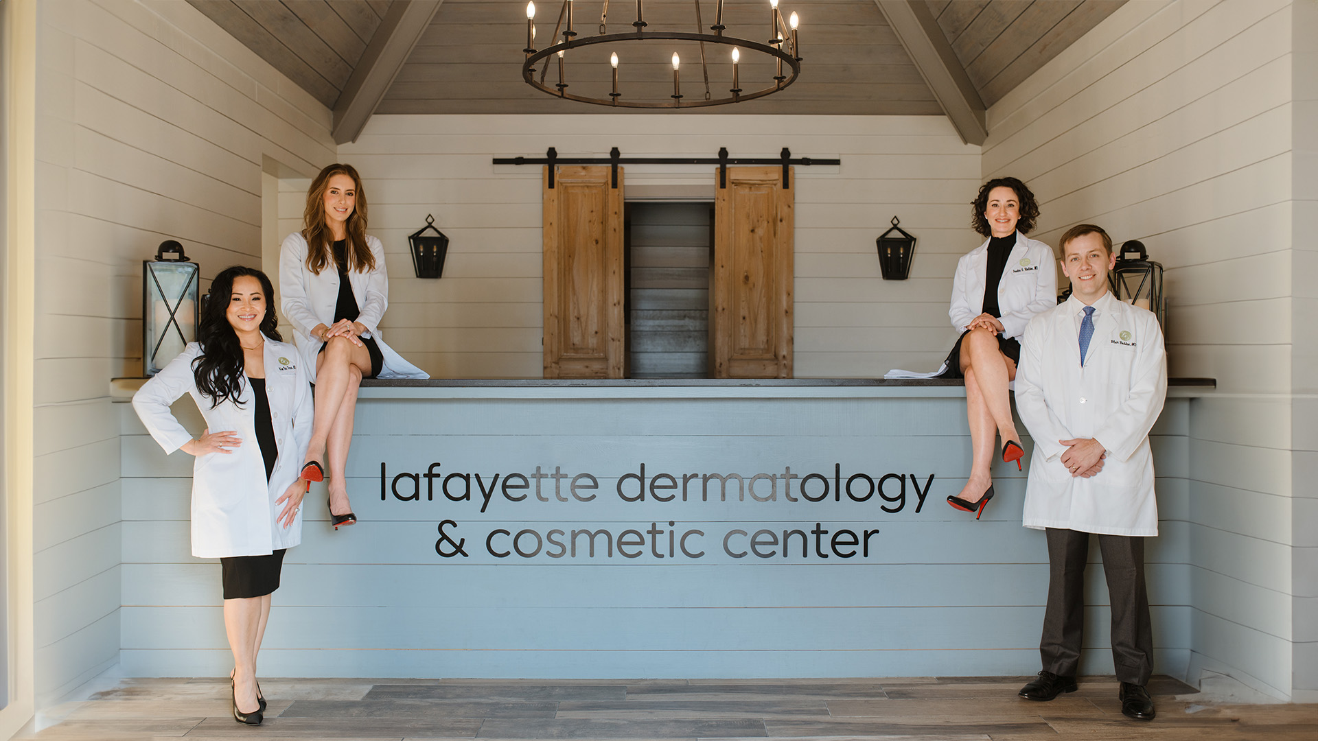 Clean, professional medical spa treatment room with neutral tones at Lafayette Dermatology in Lafayette